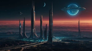 A retro-futuristic sci-fi scene in the style of 1980s anime, fea...