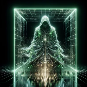 In the ethereal glow of a venerable phosphorescent quantum encry...