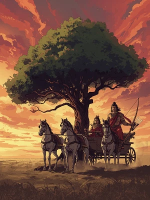 Near a solitary Large tree standing tall in the open battlefield...