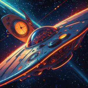 A retro-inspired alien deep space probe floats gracefully throug...