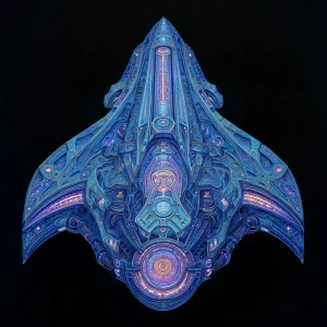 In the depths of a dimensional void, a bioluminescent scifi ding...