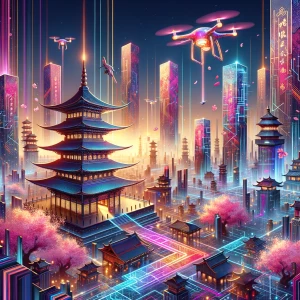 Abstract paint z licznymi glitchami, potworami i onirycznym zary...