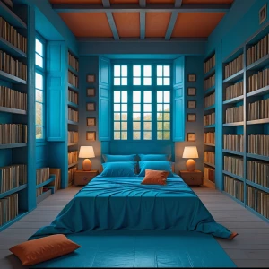 CREAME LA IMAGEN DE UNA HABITACION CON MUCHOS LIBROS SILLON SUAV...