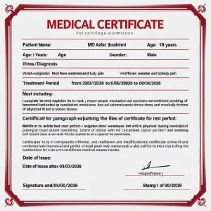 Generate a formal and professional medical certificate for a col...