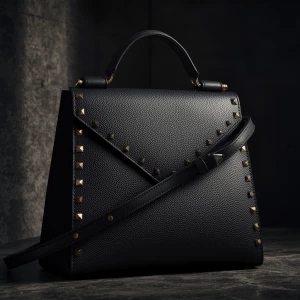 modern sculptural luxury handbag, structured geometric silhouett...