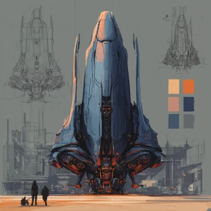 Create a character design sheet of a massive cyberpunk mothershi...