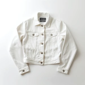 Create a captivating flat lay composition featuring a white jean...