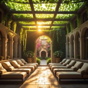 Sunbeam Lounge Under Ivy Canopy
A radiant solarium where golden...