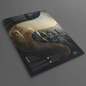 Create a modern corporate poster design featuring an elegant pro...