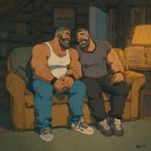 John and Bobby both men are bodybuilders both men have beards Jo...