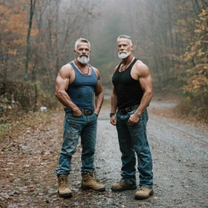 Men bodybuilders John has black-silver hair and beard he is wear...