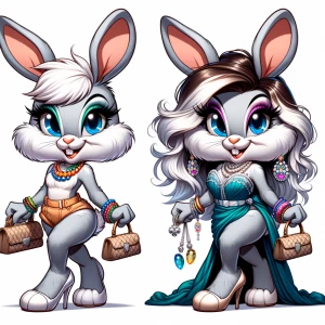 Generate an image of Bugs Bunny transformed into a stylish and g...