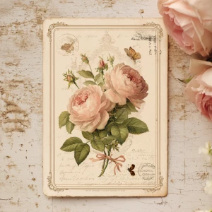 Victorian Mauve Rose Ephemera – Single Journaling Card (Antique...