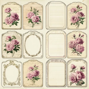 Victorian Mauve Rose Labels – 12 Blank Ornate Labels (No Text)...