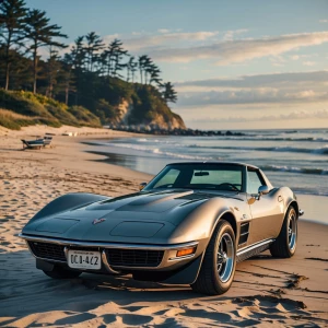 A chevy corvette at yhe beach