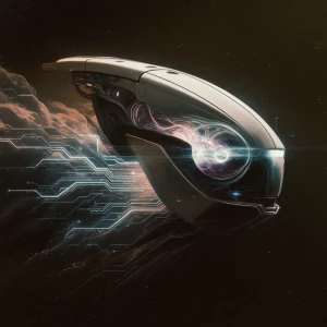 A bewildering augmented void voyager, shimmering with otherworld...