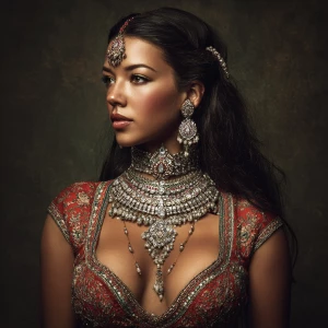 Full body portrait Stunning gorgeous Indian supermodel dressed i...