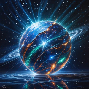 A luminously sparkling galactic meteorite mariner, shimmering wi...