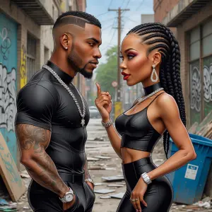 Create a cartoon caricature scene featuring an African American...