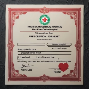Make me a certificate from Noor khan central hospital it should...