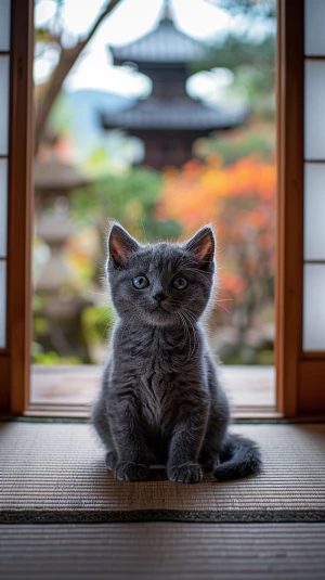 adorable gray british shorthair kitten with large bright blue ey...