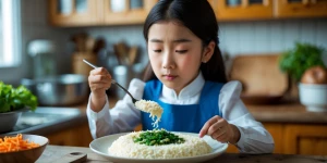 Une fille coréenne ASMR qui mange du riz au fromage