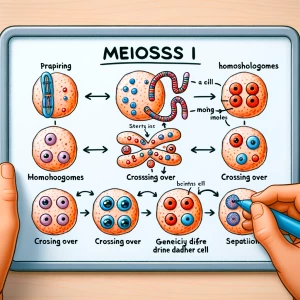 Illustrate the dynamic process of Meiosis I in a cell, showcasin...