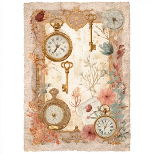 Print-ready junk journal page, A4 portrait full-bleed, 300 DPI....