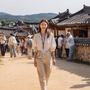 A beautiful Korean woman in her twenties visiting Andong Hahoe F...