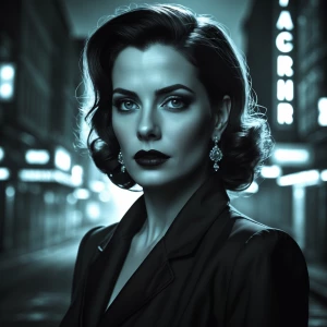 A cinematic portrait of Sandra Bullock in a classic film noir st...