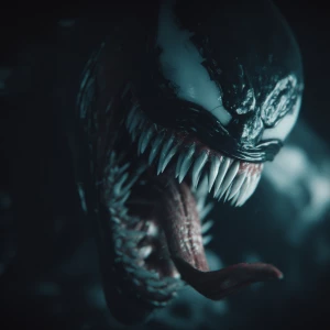 A venom female  , old CCTV footage, high-angle CCTV image, photo...