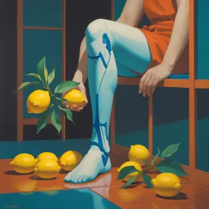 Leg fracture Still life with lemons, Bauhaus color palette Japan...