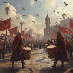War Drums in the Square

Prompt: At the city’s heart, drummers w...
