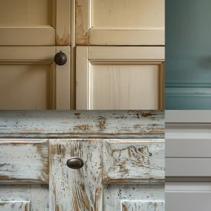 one kitchen cabinet door with slightly dull paint and minor disc...