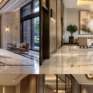 ultra-realistic photo of a luxury apartment lobby, open layout w...