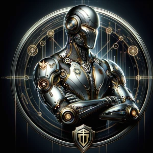 A shimmering luxurious digital detective, dressed in sleek silve...