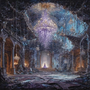 In a decadently eerie rococo-inspired space oasis, a grand chand...