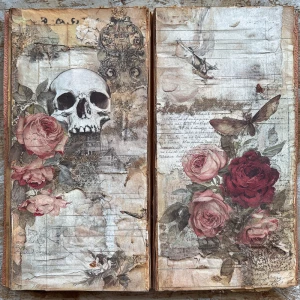 Create a highly detailed vintage gothic junk journal double-page...