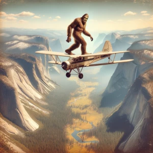 A 1968 single-engine plane is flying over Yosemite National Park...