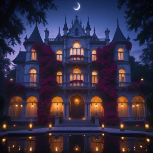 Generate an image of Dreamscapes Mansion - Front View: A majesti...