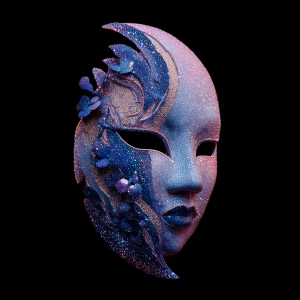 Create an image of a stunning kabuki mask made of crystal, featu...