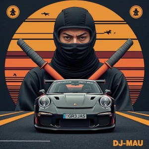 “Ontwerp een skateboard deck‑graphic: bovenkant zwarte griptape...