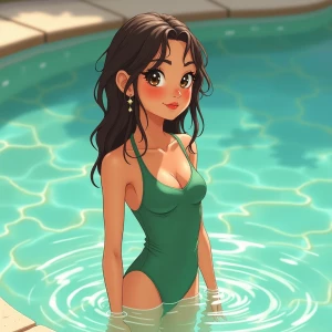 Pretty girl, American girl, muted colors, green, cyan, orange, s...