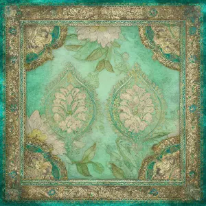 Creamy emerald Indian sari mixed-media paper, light beige parchm...