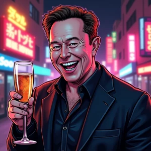 Elon Musk in GTA art style,  , gta style illustration, neon ligh...