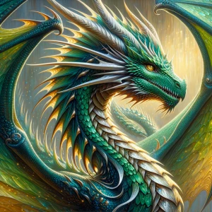 A mesmerizingly elegant dragon with shimmering emerald scales, e...