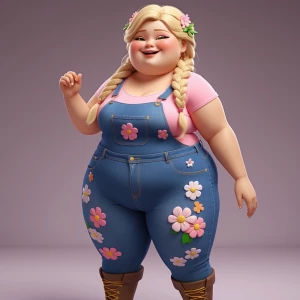 Fat Female X Happy Stephanie Braid Blonde Bandeau Flower Jeans...