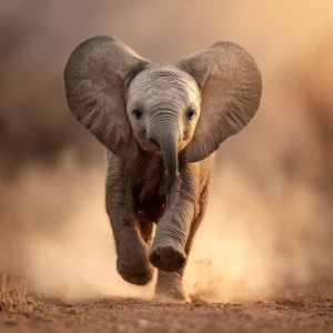 A baby African elephant named Ember, running joyfully toward the...