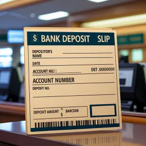 Create a detailed image of a bank deposit slip. The slip should...