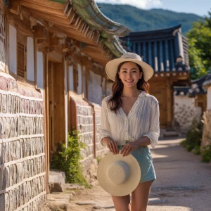 A beautiful Korean woman in her twenties touring Andong Hahoe Fo...